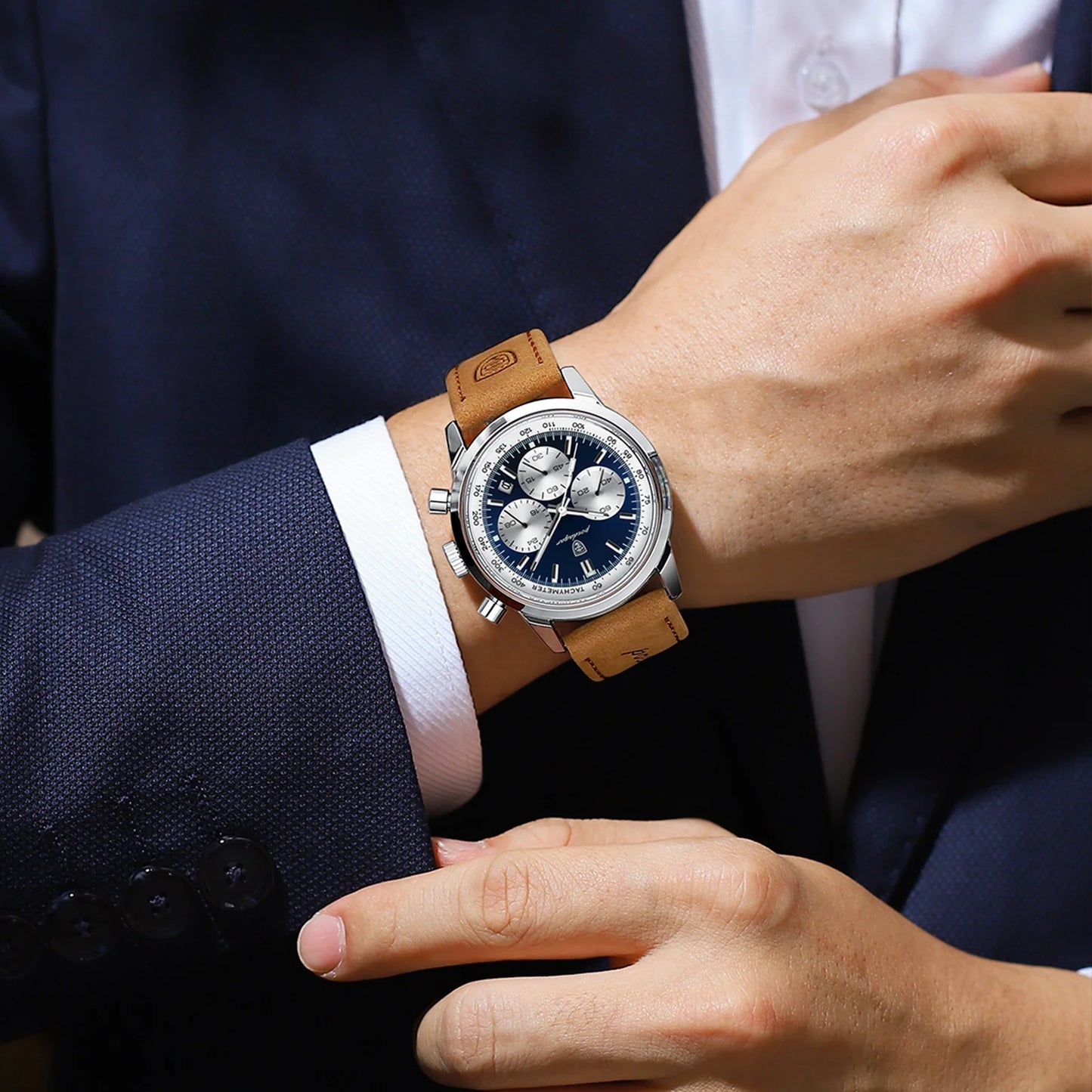 Poedagar relógio masculino de luxo, alta qualidade, à prova d'água, cronógrafo luminoso, relógio de pulso masculino de couro, relógios de quartzo, relógio casual